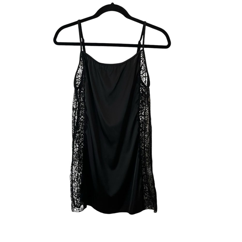 Avidlove Black Satin Slip Dress Mini Nighty Lingerie Lace Side Panels Womens S